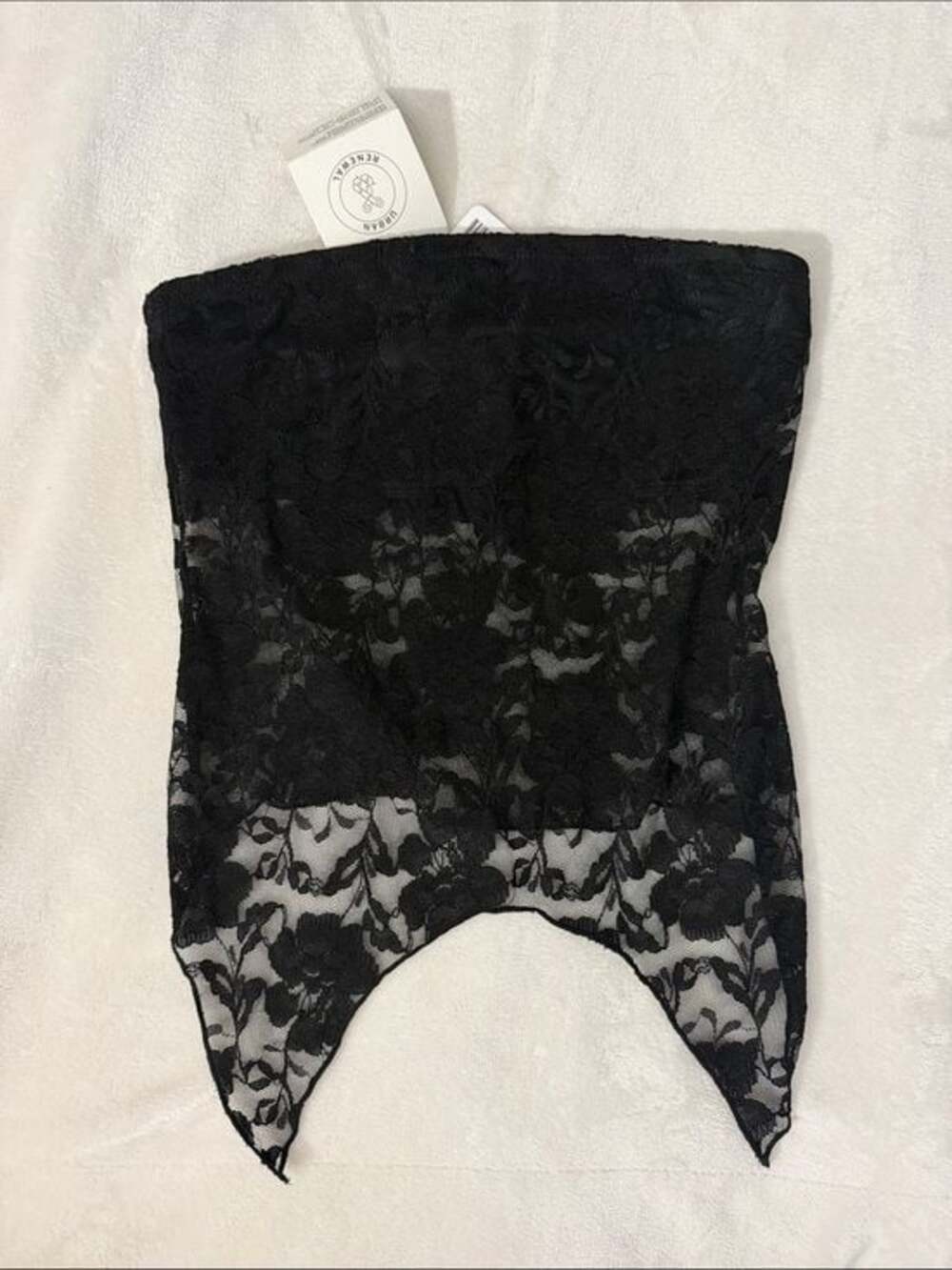 Urban Renewal Black Lace Strapless Handkerchief Hem Crop Top